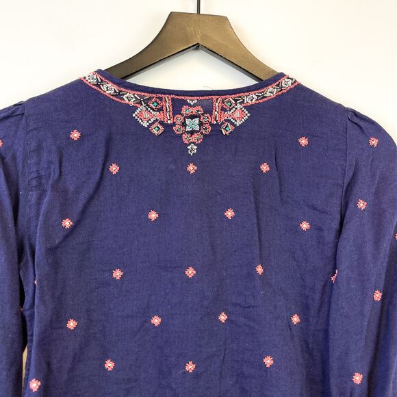 Vanessa Virginia Anthropologie US Size 0 Beaded Embroidered Blouse Top Blue - Picture 9 of 11